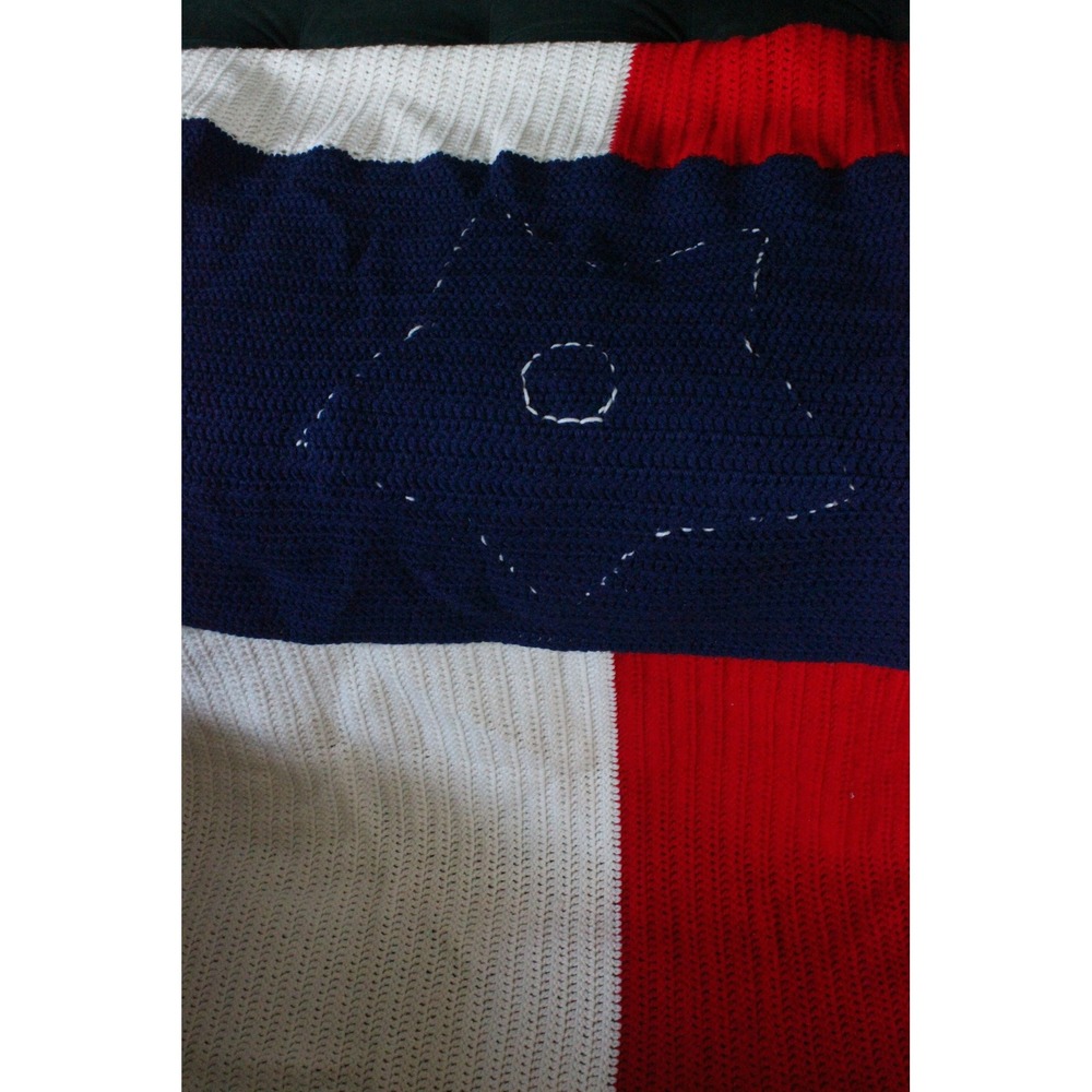 Handmade Crochet Texas State Flag Blanket Afghan Lone Star Red White Blue Throw - Picture 2 of 3